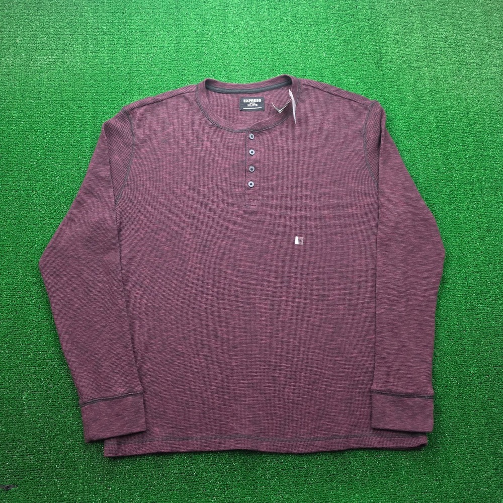 Express Henley‎ Waffle Knit Sweatshirt Mens 2XL Burgundy Thermal Pullover NWT